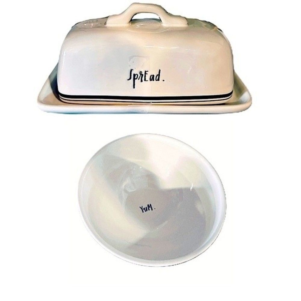 Rae Dunn Blue Line Butter Dish &‎ Yum Cereal Bowl